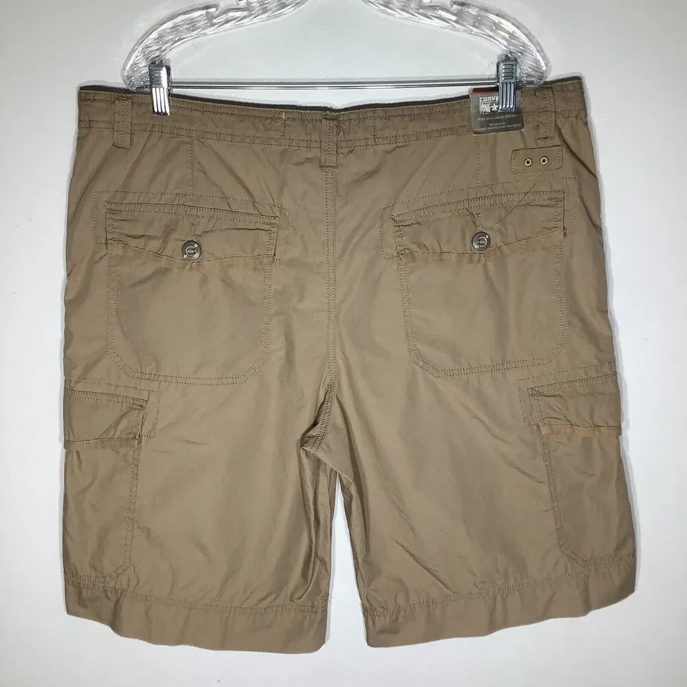 Converse One Star Mens Poplin Cargo Shorts‎ Tan Size 40 NWT